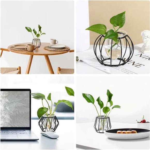 4pcs Plant Stations with Metal Stand Glass Bulb Vases Set for Hydroponics Plants - Picture 1 of 7